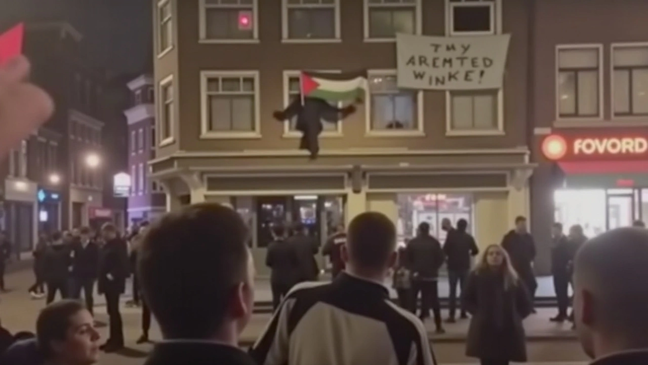 Israeli Football Hooligans Clash in Amsterdam: Palestinian Flags Torn Amid Ajax-Maccabi Match